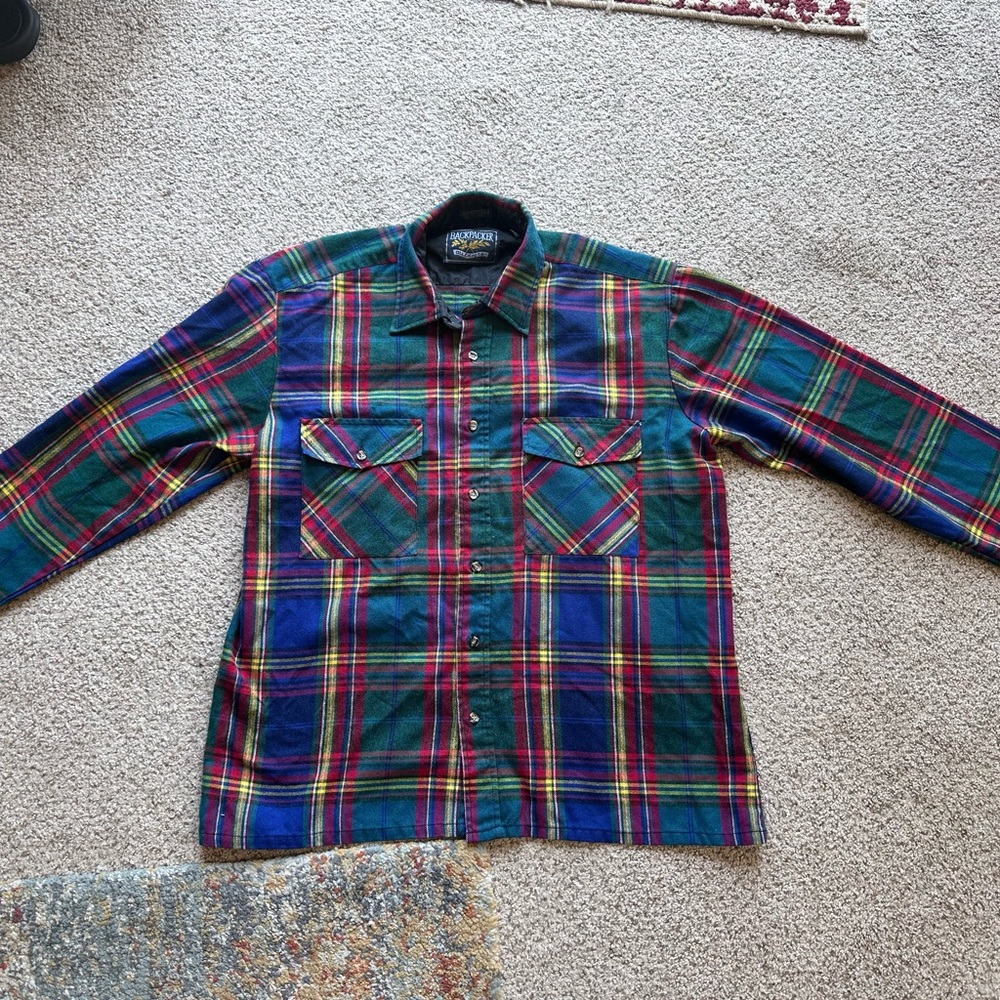 Men’s vintage acrylic multicolored plaid flannel Large